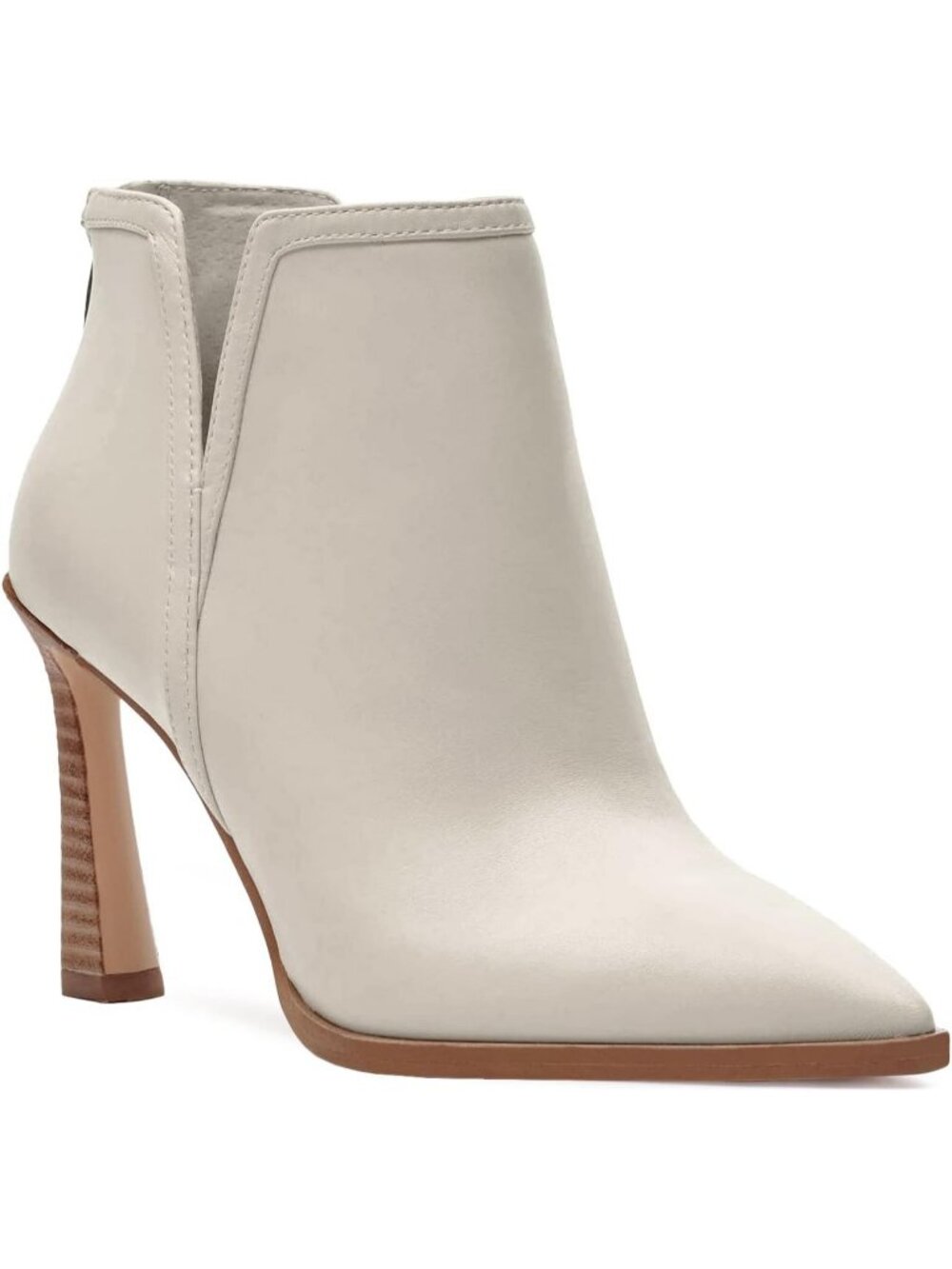 Women's Beige High Heel Booties Pointed Toe V Cut Back Zipper Short Ankle Boots